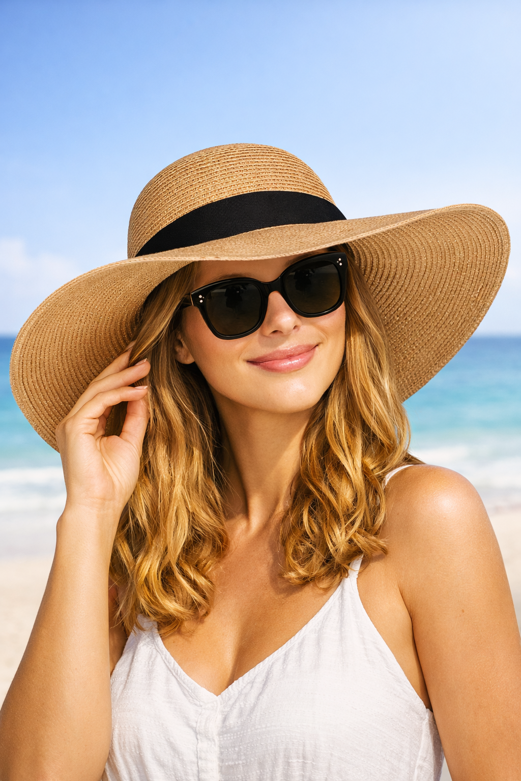 Women's Sun Straw Beach Hat Wide Brim UPF 50
