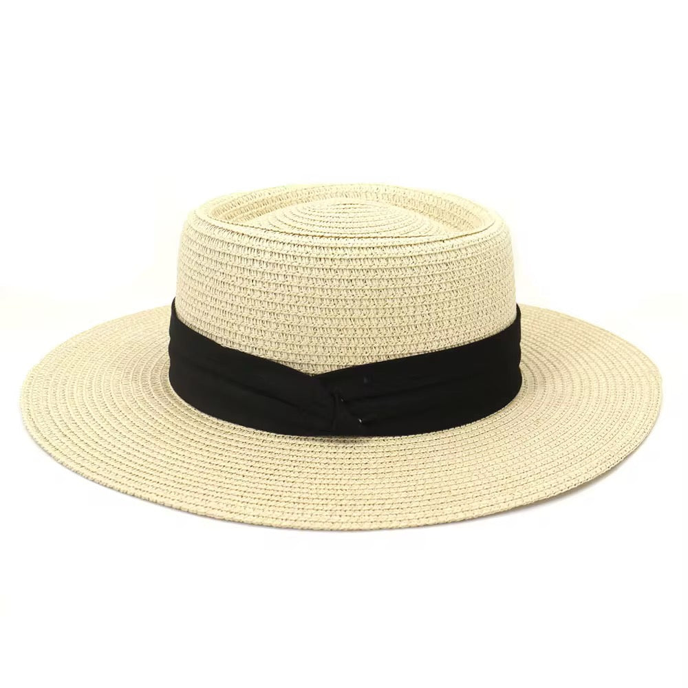 Wide Brim Flat-Top Straw Sun Hat