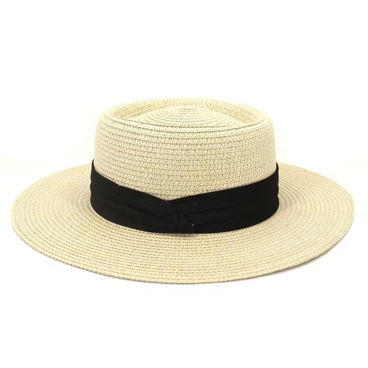 Wide Brim Flat-Top Straw Sun Hat